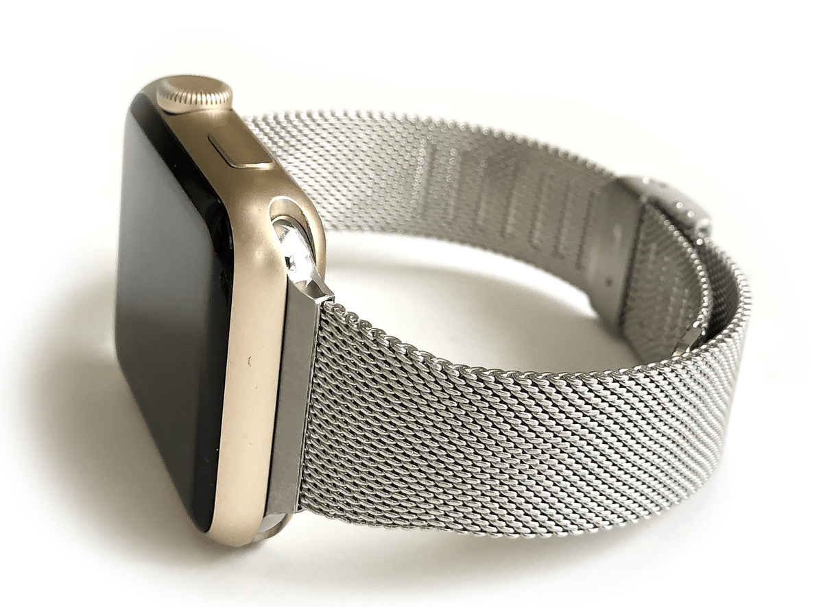 Stainless Steel Mesh Apple Watch Band. Made narrow for a more feminine look. Fits wrist sizes 5.5"-7.5" One size connector fits Apple watch sizes 38mm/40mm/42mm & 44mm Available in Gold, Rose Gold, and Silver