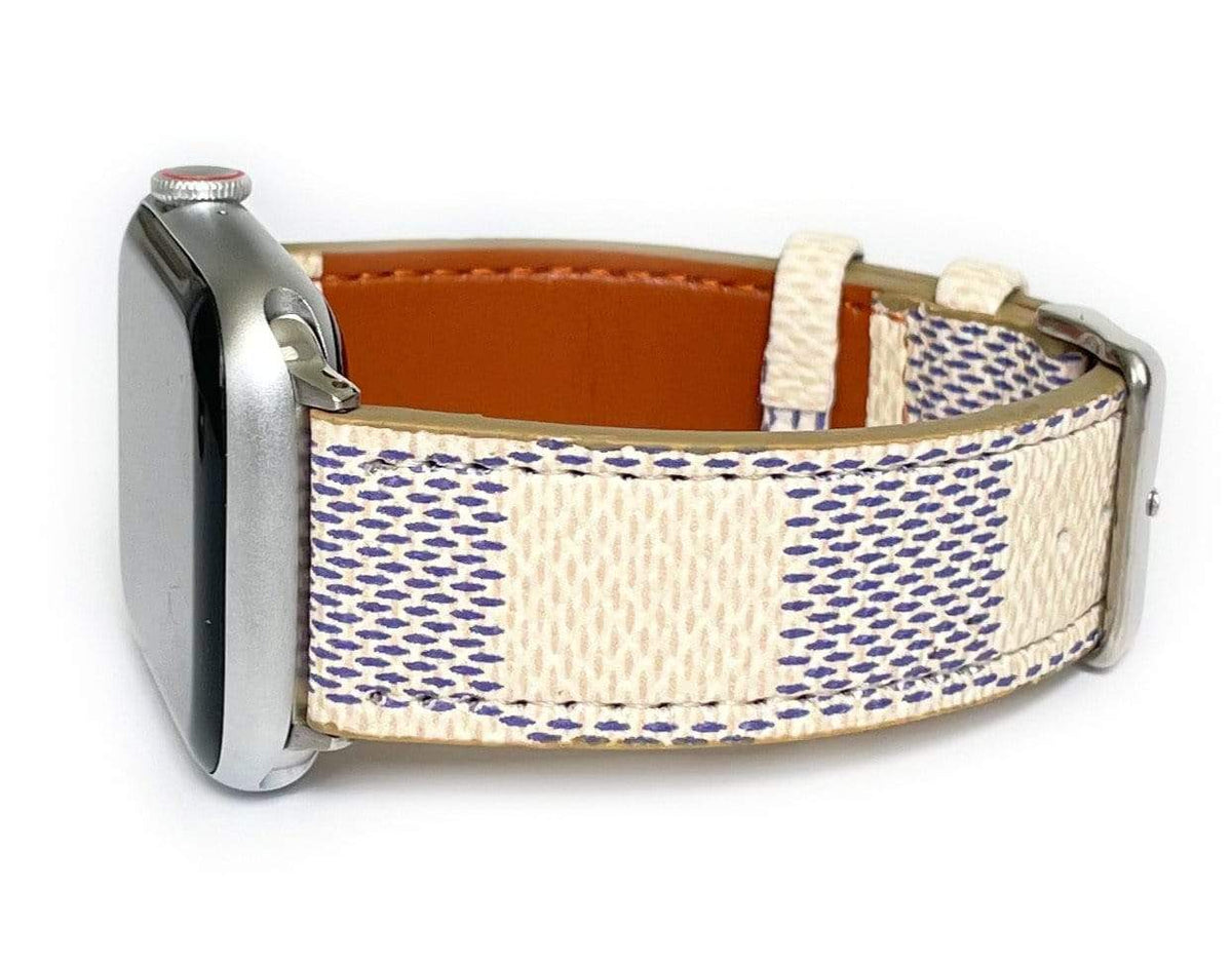 The Louie Damier Cream and Blue Watch Band for Apple Watch
