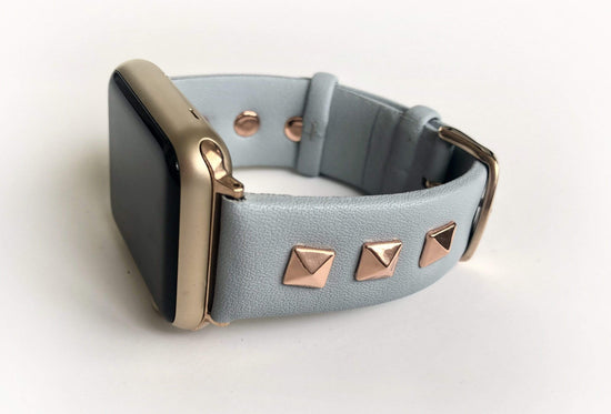 The Rockstar Blue with Rose Gold Leather and Studs Apple Watch Band