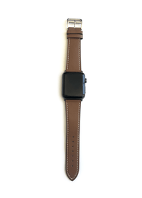 Men's and Women's brown genuine leather strap. Strap features white stitching around entire outer edge.  This Apple Watch Band fits all apple series watches sized 42/44mm.  Fits wrist sizes 6.5"-8"