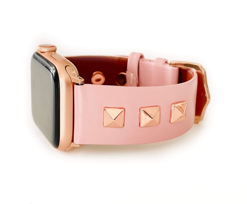 The Rockstar, Pink Leather Watch Band with Metal Studs, Watch Band for Apple Watch