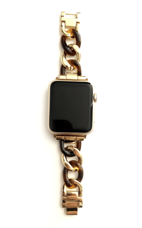 Beautiful apple watch band featuring a faux tortoise resin mixed with chain.  Fits all apple series watches in sizes 38/40  Chain colors available in silver, gold, and rose gold Fits wrist sizes: 5.5” to 7.5”