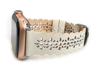 Leathered Lace, Beige Cream Laser Cut Leather Watch Band for Apple Watch