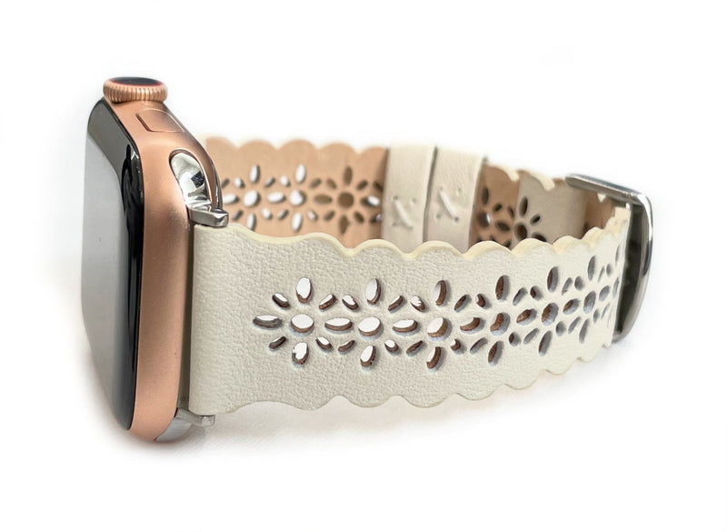 Leathered Lace, Pink BlushLaser Cut Leather Watch Band for Apple Watch