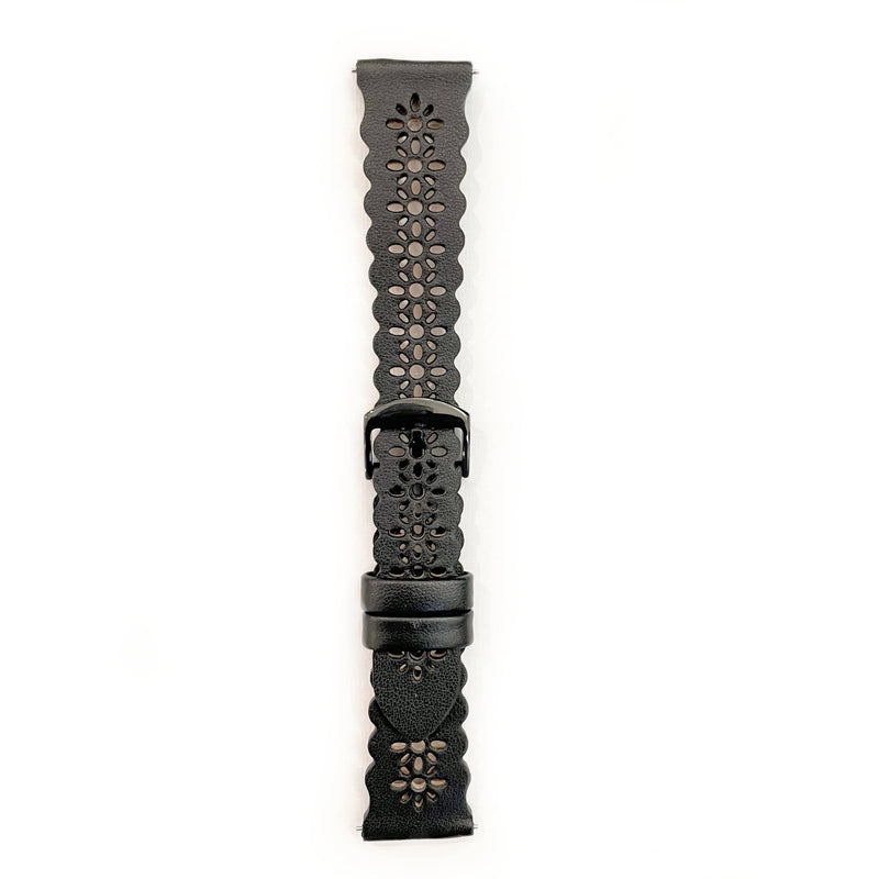 Leathered Lace, Black Laser Cut Leather Watch Band for Apple Watch