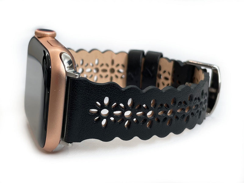 Leathered Lace, Beige Cream Laser Cut Leather Watch Band for Apple Watch