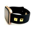 These beautiful studded leather quick release watch bands are a perfect fit for the Fitbit Versa watch. This black watch band is crafted from hand selected top grain leather and 316L stainless steel, making it fashionably perfect for work or a fun night out! Swap in Seconds: Integrated quick release spring bars Color: Black with your choice of color of studs: gold, rose gold, silver Material: Genuine Leather Hardware: 316L stainless steel buckle and studs.