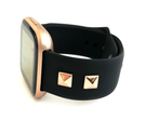 These beautiful studded leather quick release watch bands are a perfect fit for the Fitbit Versa watch. This black watch band is crafted from hand selected top grain leather and 316L stainless steel, making it fashionably perfect for work or a fun night out! Swap in Seconds: Integrated quick release spring bars Color: Black with your choice of color of studs: gold, rose gold, silver Material: Genuine Leather Hardware: 316L stainless steel buckle and studs.