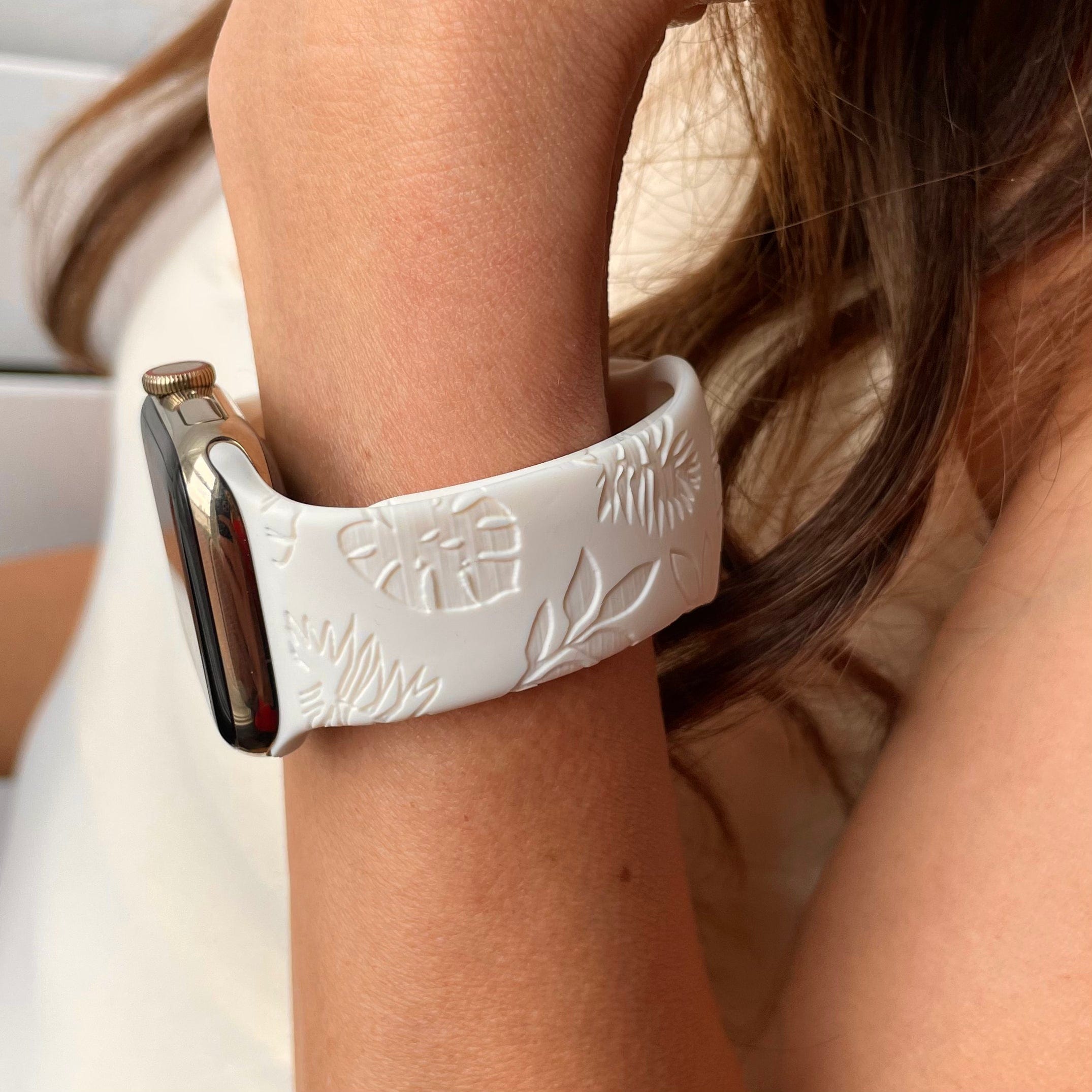 Wrist Bands Engraved Apple Watch Bands Floral Engraved Bracelet