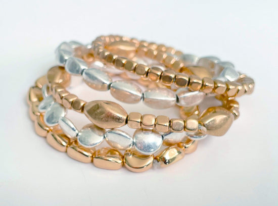Silver and Gold Beaded Stacking Bracelets