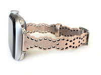 Scalloped Lace, Silver Laser Cut Leather Watch Band for Apple Watch