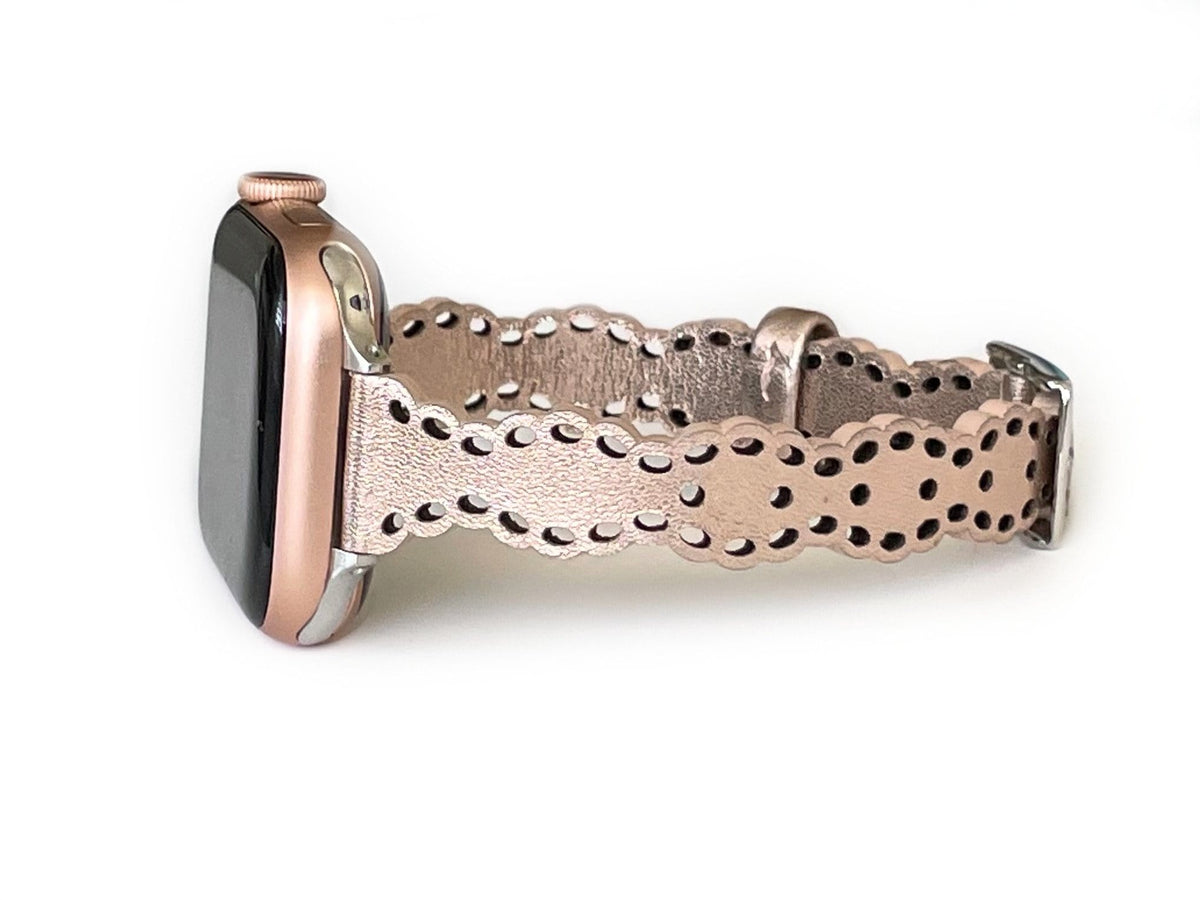 Scalloped Leather Eyelet Lace Watch Band for Apple Watch