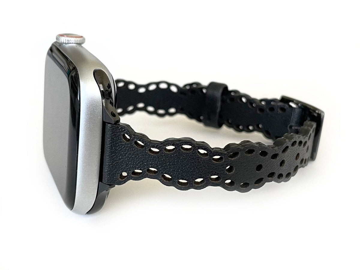 Scalloped Leather Eyelet Lace Watch Band for Apple Watch