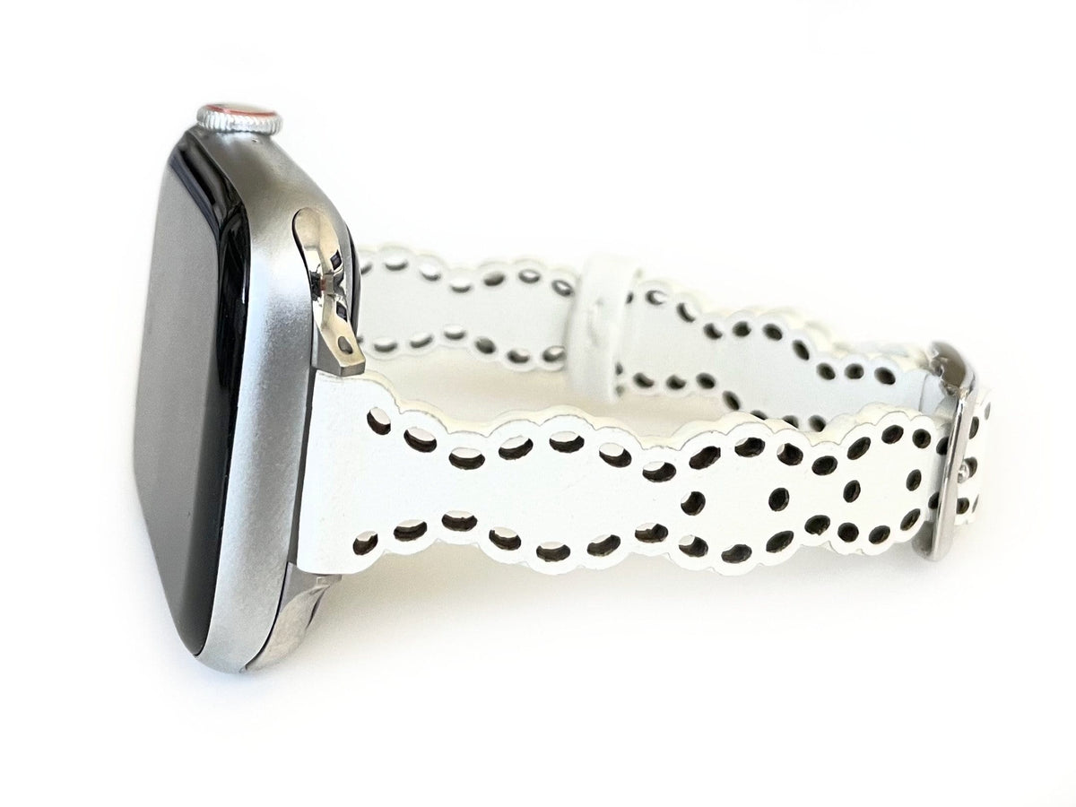 Scalloped Leather Eyelet Lace Watch Band for Apple Watch