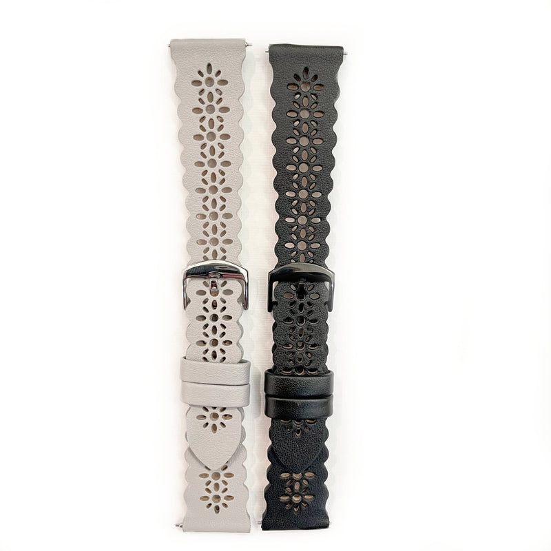 Leathered Lace, Grey Laser Cut Leather Watch Band for Apple Watch