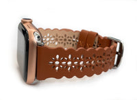 Leathered Lace, Rose Gold Laser Cut Leather Watch Band for Apple Watch