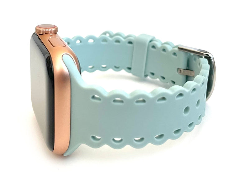 Scalloped Lace, White Laser Cut Silicone Watch Band for Apple Watch