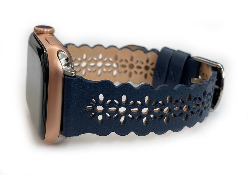 Leathered Lace, Beige Cream Laser Cut Leather Watch Band for Apple Watch