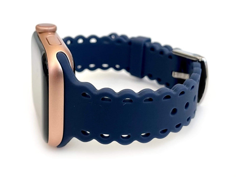 Scalloped Lace, Light Blue Laser Cut Silicone Watch Band for Apple Watch