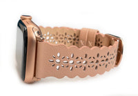 Leathered Lace, Rose gold Laser Cut Leather Watch Band for Apple Watch