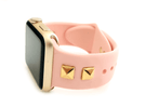 Studded silicone Apple Watch bands. These fit all series of Apple Watch band and fit in both sizes of Apple Watch.  Sizing: S/M : fits 4” up to 7” M/L: fits 6" up to 8"  Colors include: black w/ gold, black w/ silver, black w/ rose gold, pink w/ gold,  white w/ rose gold, mint w/ gold Please measure your wrist size before purchasing.