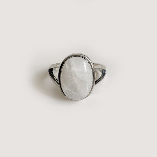 Oval White Quartz Sterling Silver Ring