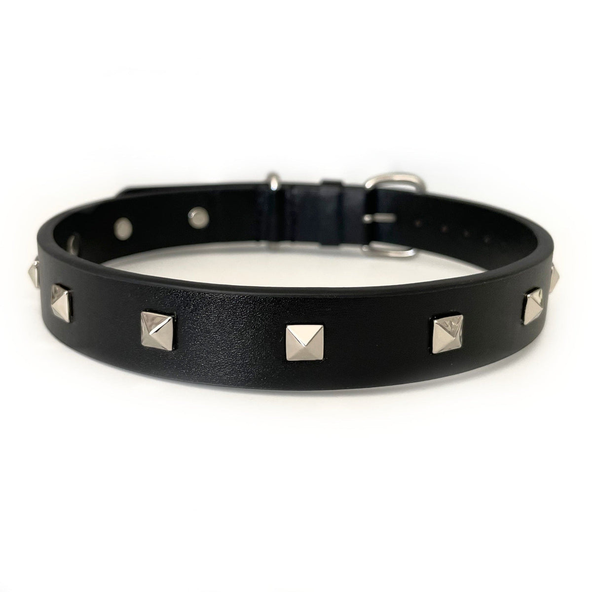 The Rockstar Dog Collar, Black Leather with Gold, Silver, or Rose Gold Studs
