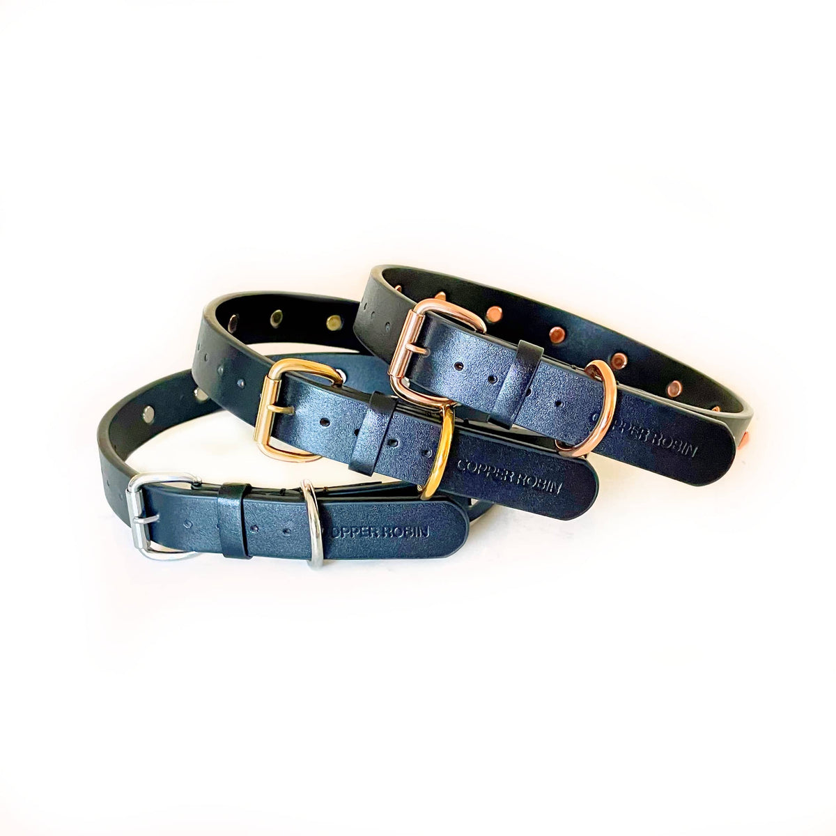 The Rockstar Dog Collar, Black Leather with Gold, Silver, or Rose Gold Studs