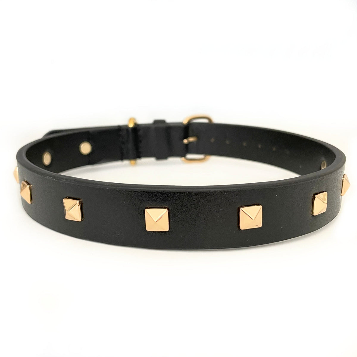The Rockstar Dog Collar, Black Leather with Gold, Silver, or Rose Gold Studs