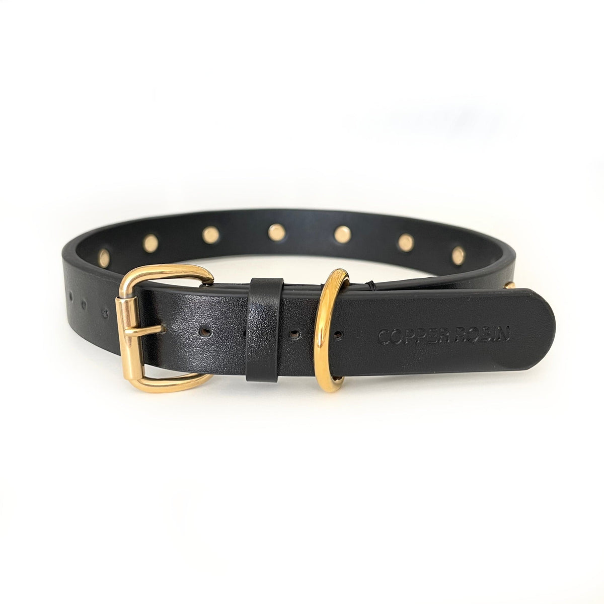 The Rockstar Dog Collar, Black Leather with Gold, Silver, or Rose Gold Studs