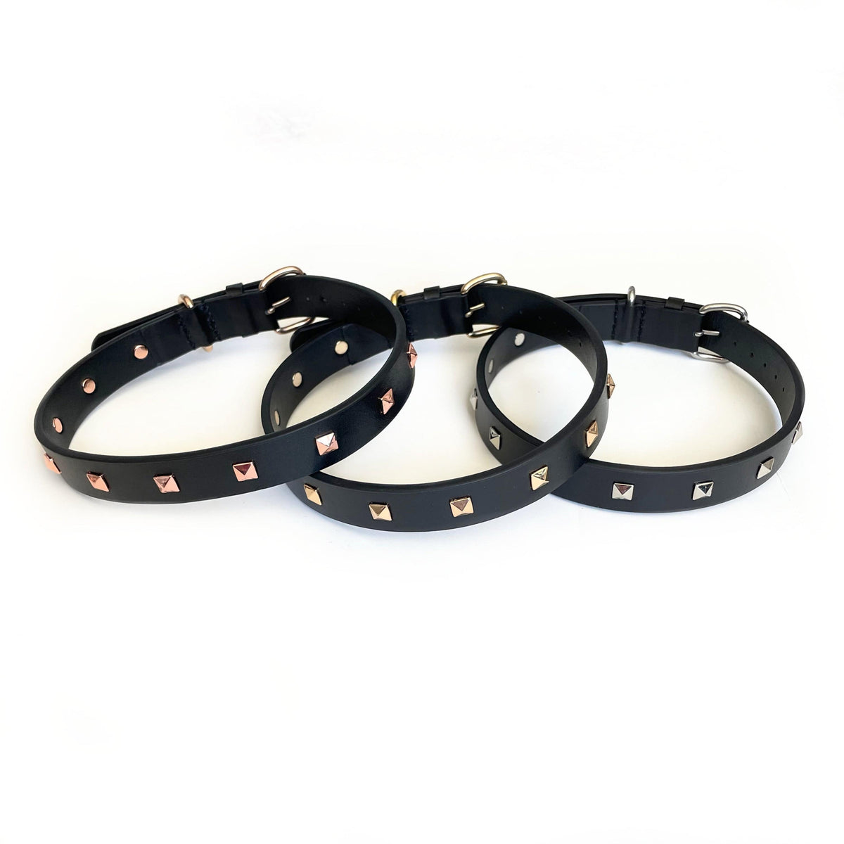 The Rockstar Dog Collar, Black Leather with Gold, Silver, or Rose Gold Studs