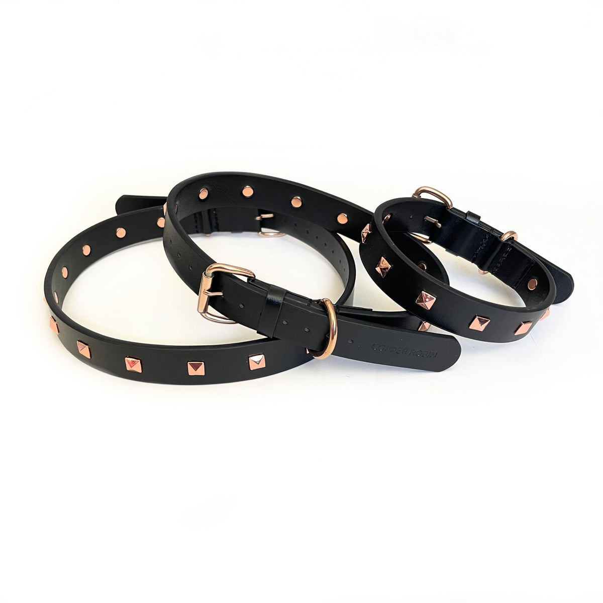 The Rockstar Dog Collar, Black Leather with Gold, Silver, or Rose Gold Studs
