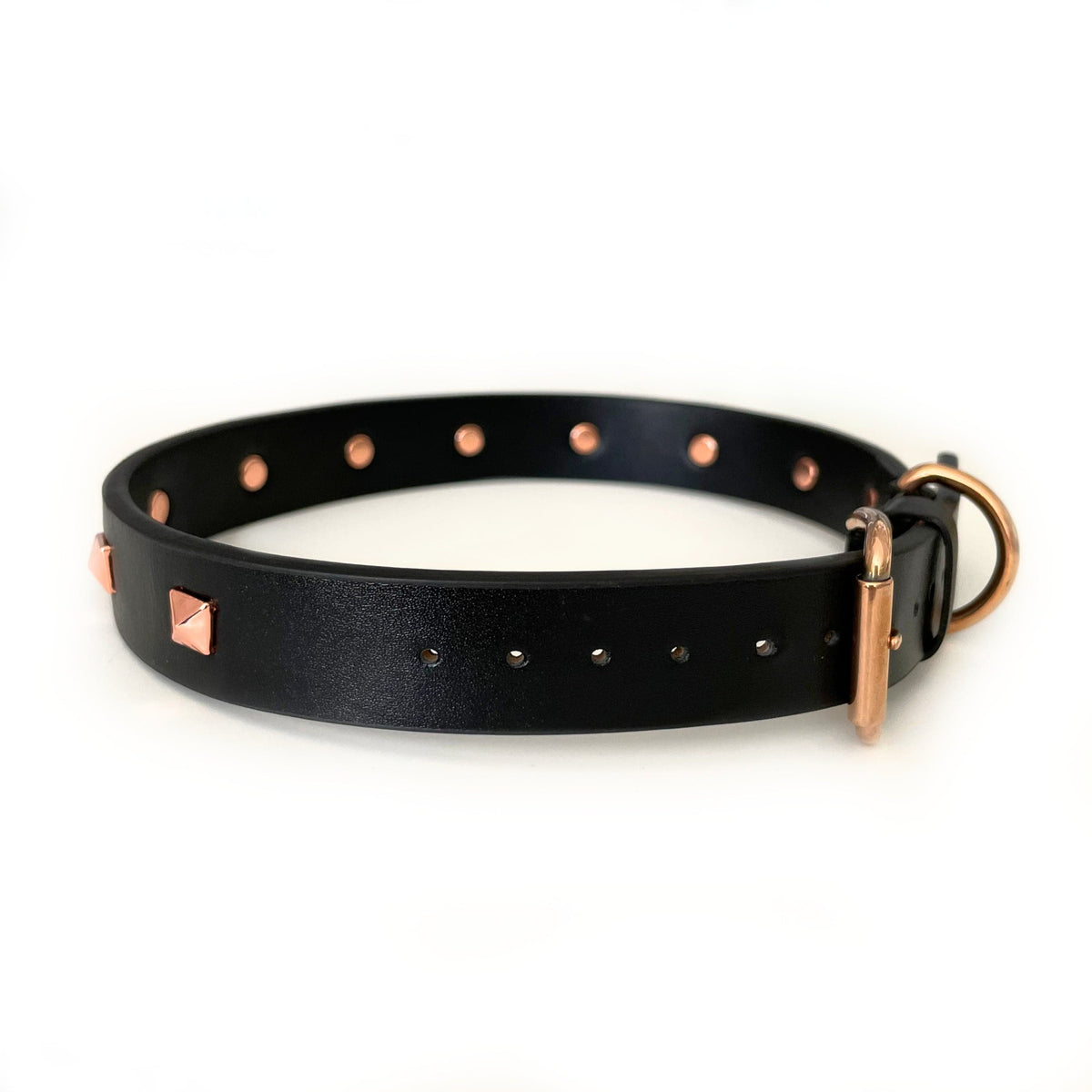 The Rockstar Dog Collar, Black Leather with Gold, Silver, or Rose Gold Studs