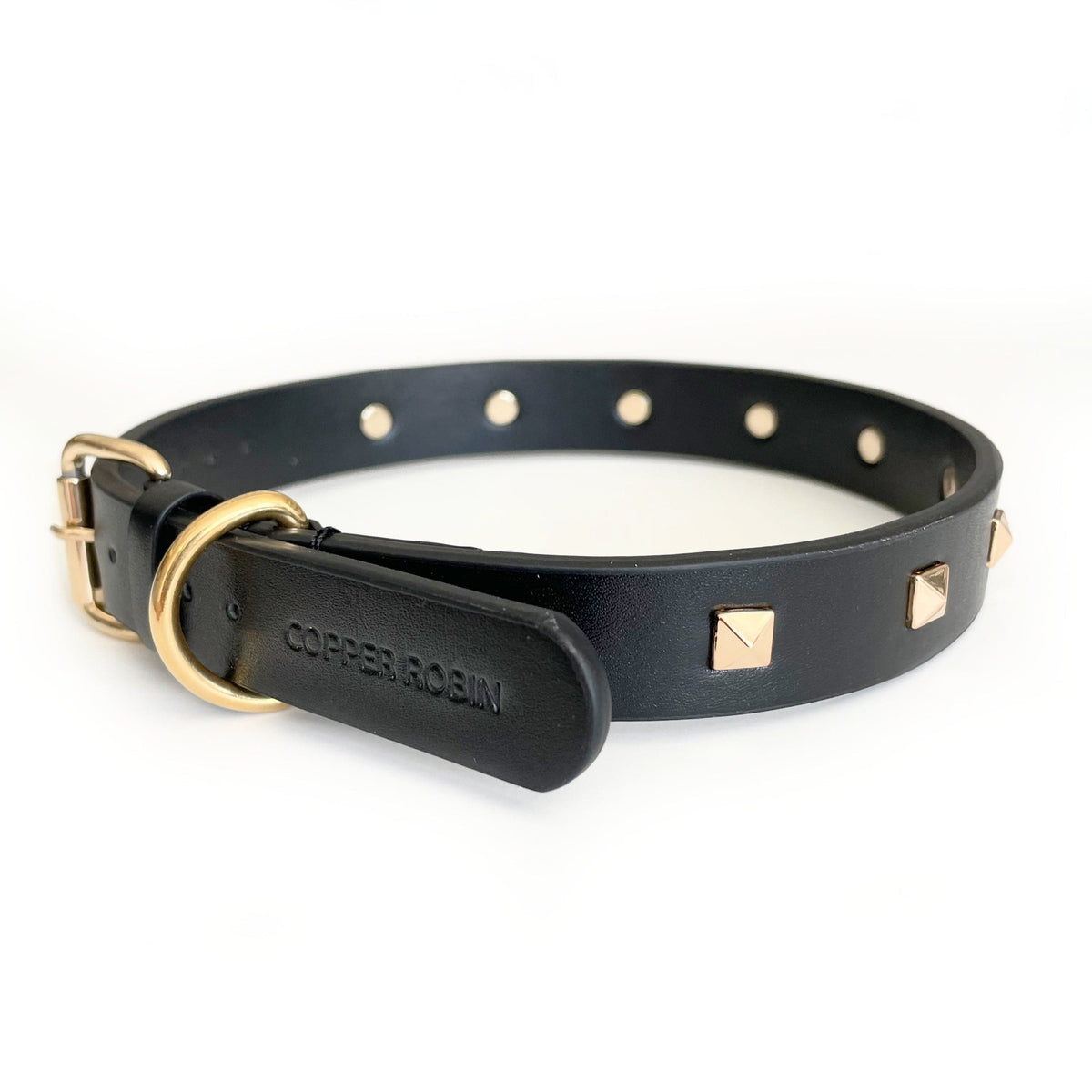 The Rockstar Dog Collar, Black Leather with Gold, Silver, or Rose Gold Studs