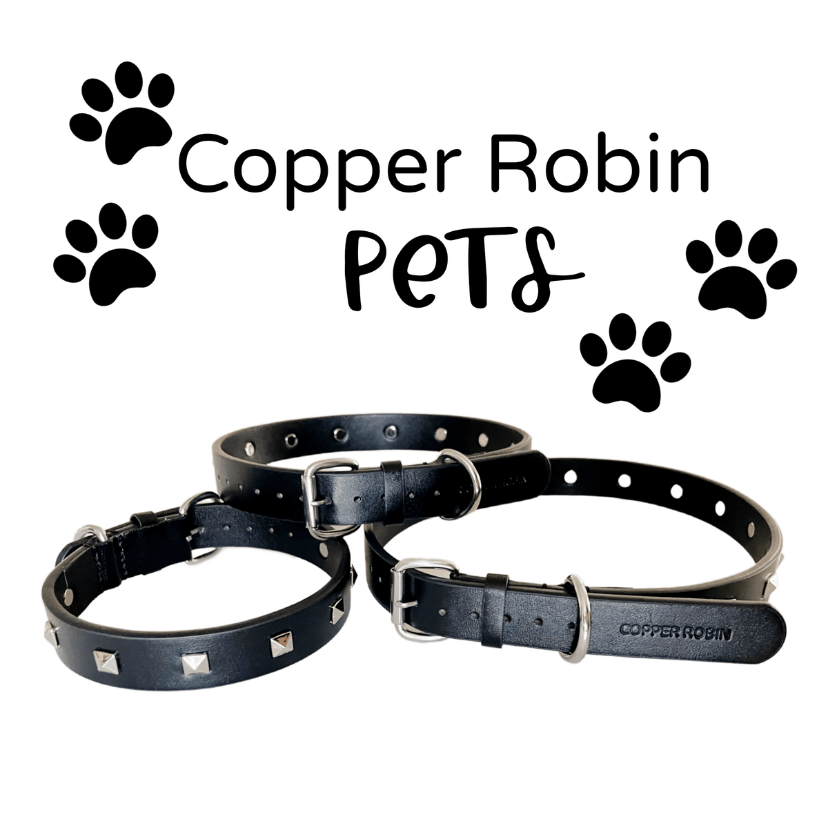 The Rockstar Dog Collar, Black Leather with Gold, Silver, or Rose Gold Studs