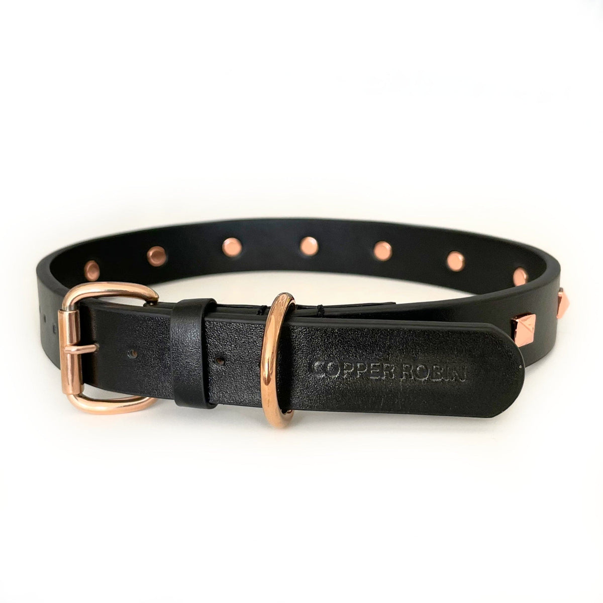 The Rockstar Dog Collar, Black Leather with Gold, Silver, or Rose Gold Studs