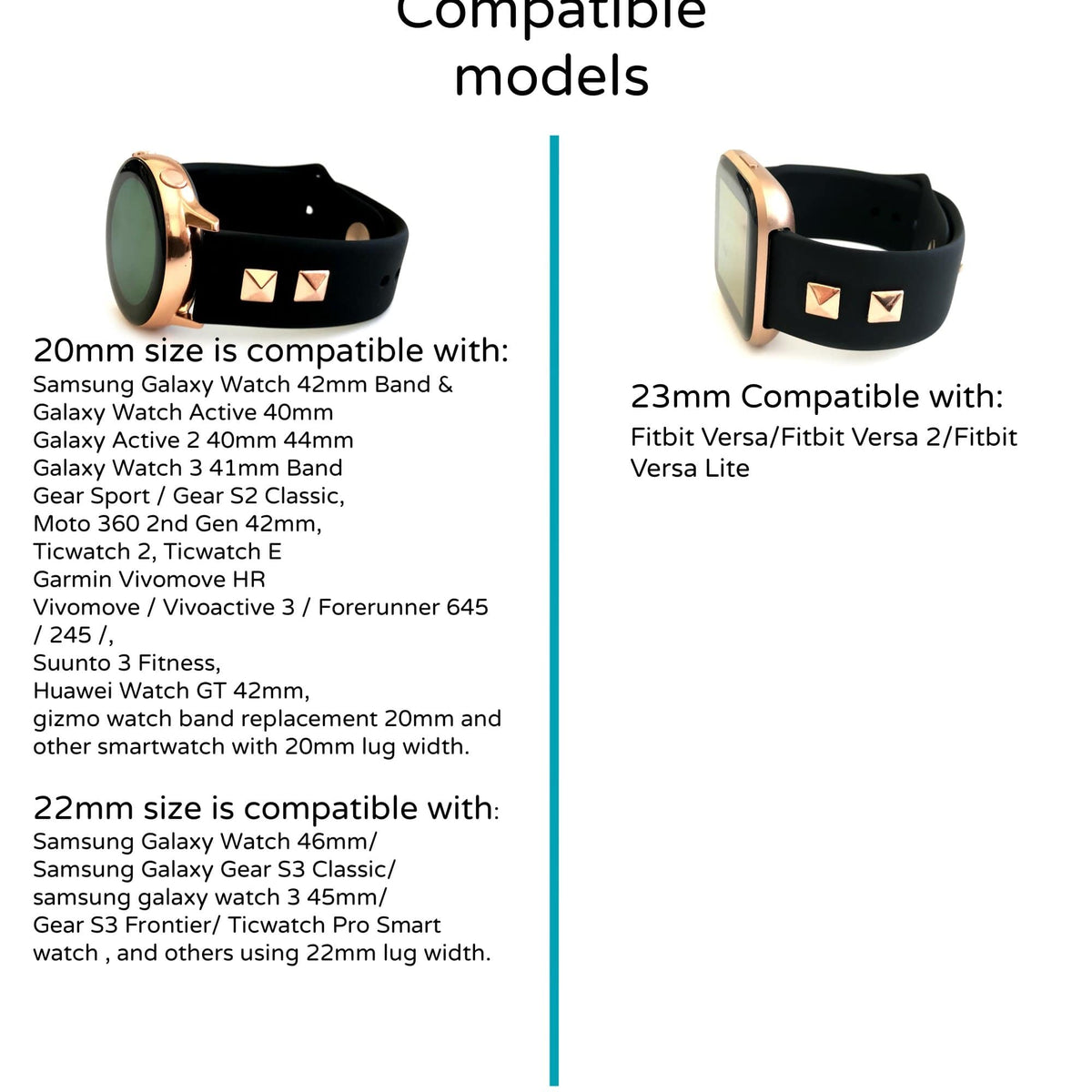 The Rockstar, Black Leather Watch Band with Metal Studs, Watch Band for Samsung Watches