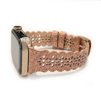 Leathered Lace, Beige Cream Laser Cut Leather Watch Band for Apple Watch