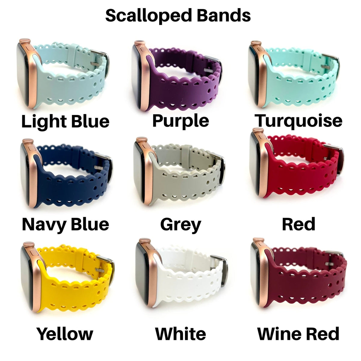 Scalloped edge, Laser Cut Silicone Watch Band for Apple Watch