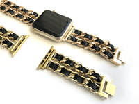 The Designer Apple Watch Band consists of soft leather woven through hypo-allergenic stainless steel chains give us all 'The Designer' feels possible! Available in 6 colors Fits wrist Sizes: 5.5"- 7.5"