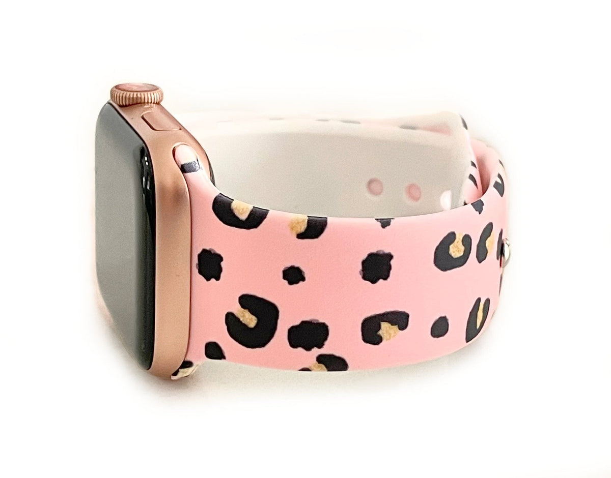 Leopard Print Leather Rose Gold Jewelry Apple Watch Series 7 Band Women Bracelet Amazon.com: JR.DM Rose Gold Black Leather Watch Bands for  main image 2