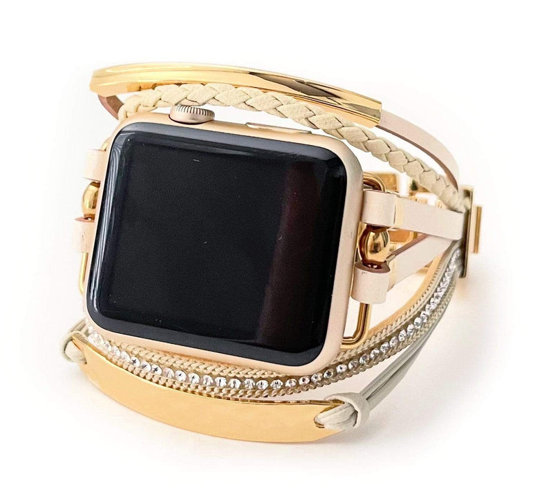 The Posh, Strappy Leather Watch Band with Gold, Silver, or Rose Gold Hardware, For Apple Watch