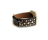 Beautiful BLACK top grain genuine LEATHER, STUDDED Apple Watch Band. This watch band features a stainless steel buckle and is adorned with several flat circular studs. Stud color choices include Silver, Gold, and Rose Gold.  This watch band fits all series of Apple Watches. Comes in sizes 38/40 and 42/44