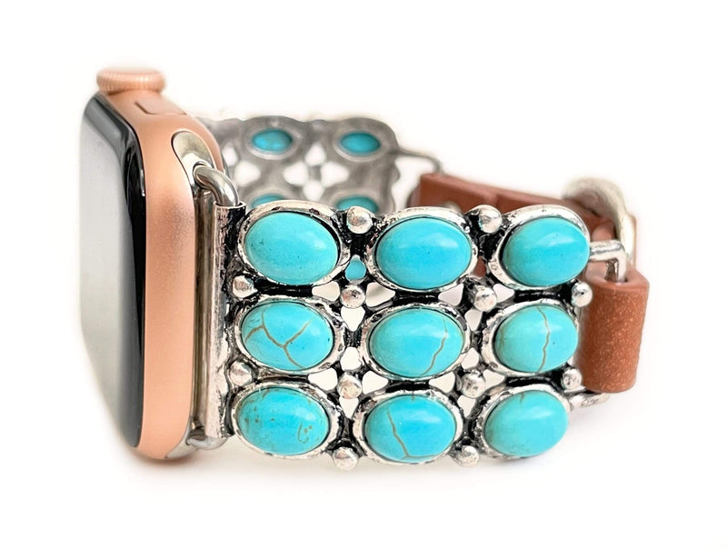 La Devereux, Turquoise and Leather Watch Band for Apple Watch