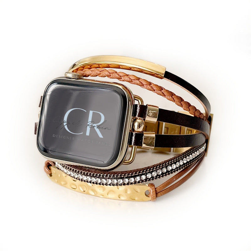 The Posh, Strappy Leather Watch Band with Gold, Silver, or Rose Gold Hardware, For Apple Watch