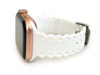 Scalloped Lace, White Laser Cut Silicone Watch Band for Apple Watch