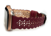 Leathered Lace, Wine Red Laser Cut Leather Watch Band for Apple Watch